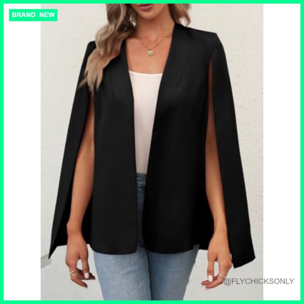 Polyester Spandex Cape Blazer Split Sleeve Open F… - image 4